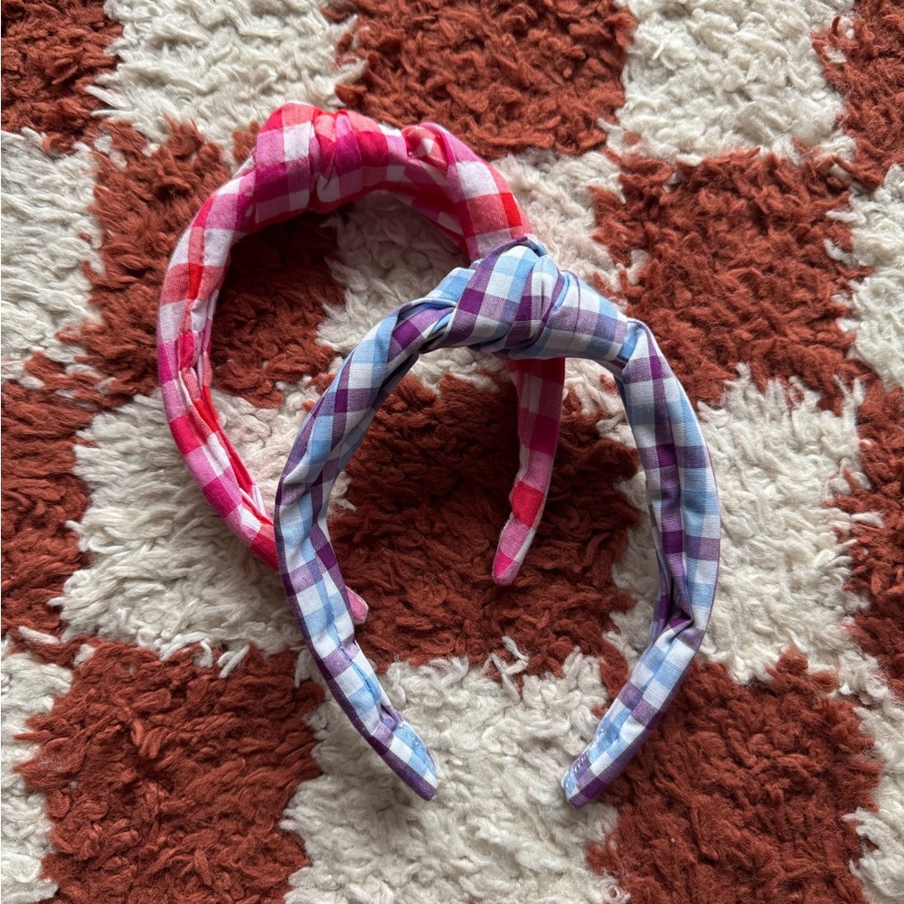 Lot of 2 J. Crew Pink and Blue Plaid Headbands